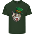St Patricks Day Cat Funny Irish Mens Cotton T-Shirt Tee Top Forest Green
