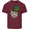 St Patricks Day Cat Funny Irish Mens Cotton T-Shirt Tee Top Maroon
