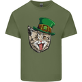 St Patricks Day Cat Funny Irish Mens Cotton T-Shirt Tee Top Military Green