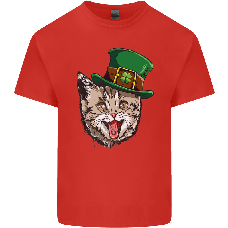 St Patricks Day Cat Funny Irish Mens Cotton T-Shirt Tee Top Red