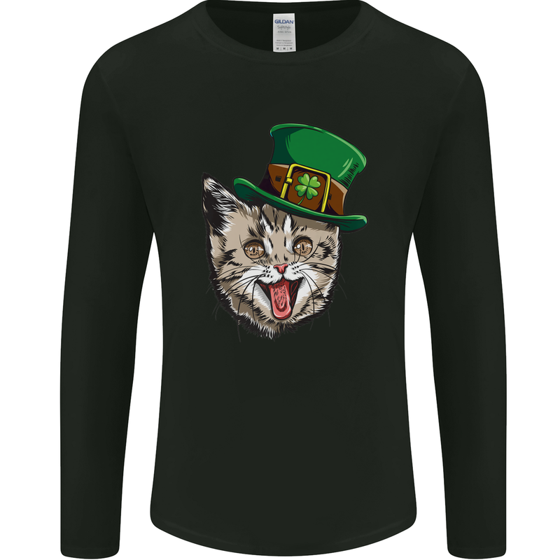 St Patricks Day Cat Funny Irish Mens Long Sleeve T-Shirt Black