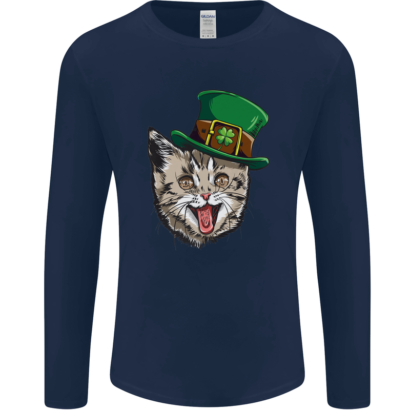 St Patricks Day Cat Funny Irish Mens Long Sleeve T-Shirt Navy Blue