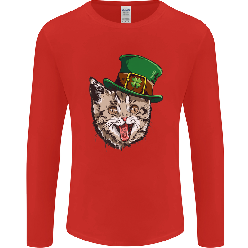 St Patricks Day Cat Funny Irish Mens Long Sleeve T-Shirt Red