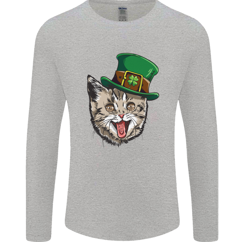 St Patricks Day Cat Funny Irish Mens Long Sleeve T-Shirt Sports Grey