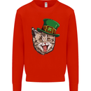 St Patricks Day Cat Funny Irish Mens Sweatshirt Jumper Bright Red
