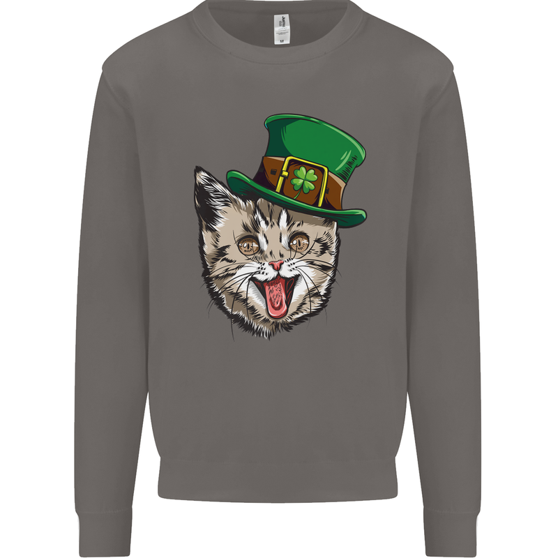 St Patricks Day Cat Funny Irish Mens Sweatshirt Jumper Charcoal
