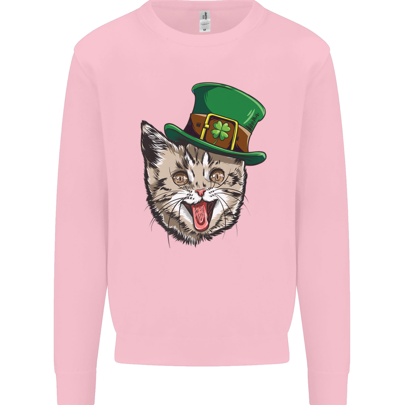 St Patricks Day Cat Funny Irish Mens Sweatshirt Jumper Light Pink