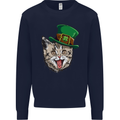 St Patricks Day Cat Funny Irish Mens Sweatshirt Jumper Navy Blue