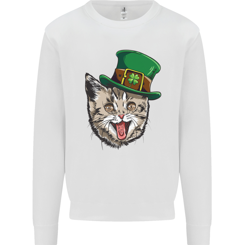 St Patricks Day Cat Funny Irish Mens Sweatshirt Jumper White