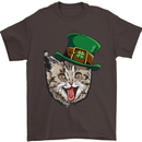 St Patricks Day Cat Funny Irish Mens T-Shirt Cotton Gildan Dark Chocolate