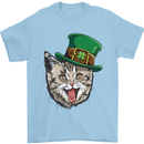 St Patricks Day Cat Funny Irish Mens T-Shirt Cotton Gildan Light Blue
