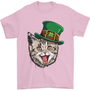 St Patricks Day Cat Funny Irish Mens T-Shirt Cotton Gildan Light Pink