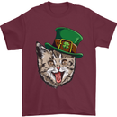 St Patricks Day Cat Funny Irish Mens T-Shirt Cotton Gildan Maroon
