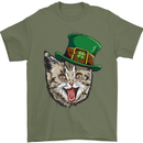 St Patricks Day Cat Funny Irish Mens T-Shirt Cotton Gildan Military Green