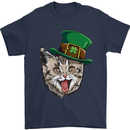 St Patricks Day Cat Funny Irish Mens T-Shirt Cotton Gildan Navy Blue