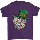 St Patricks Day Cat Funny Irish Mens T-Shirt Cotton Gildan Purple