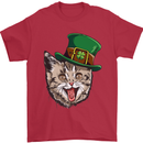St Patricks Day Cat Funny Irish Mens T-Shirt Cotton Gildan Red