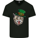 St Patricks Day Cat Funny Irish Mens V-Neck Cotton T-Shirt Black