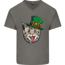 St Patricks Day Cat Funny Irish Mens V-Neck Cotton T-Shirt Charcoal