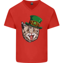St Patricks Day Cat Funny Irish Mens V-Neck Cotton T-Shirt Red