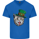 St Patricks Day Cat Funny Irish Mens V-Neck Cotton T-Shirt Royal Blue