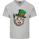 St Patricks Day Cat Funny Irish Mens V-Neck Cotton T-Shirt Sports Grey
