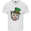 St Patricks Day Cat Funny Irish Mens V-Neck Cotton T-Shirt White