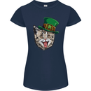 St Patricks Day Cat Funny Irish Womens Petite Cut T-Shirt Navy Blue