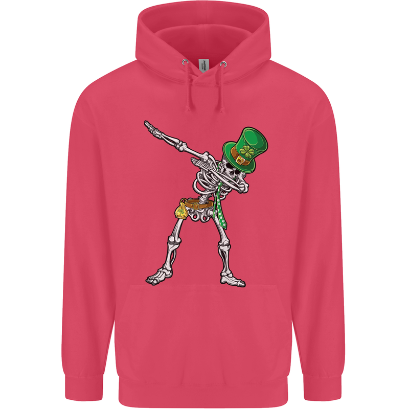 St Patricks Day Dabbing Skeleton Skull Childrens Kids Hoodie Heliconia