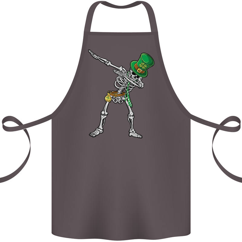 St Patricks Day Dabbing Skeleton Skull Cotton Apron 100% Organic Dark Grey