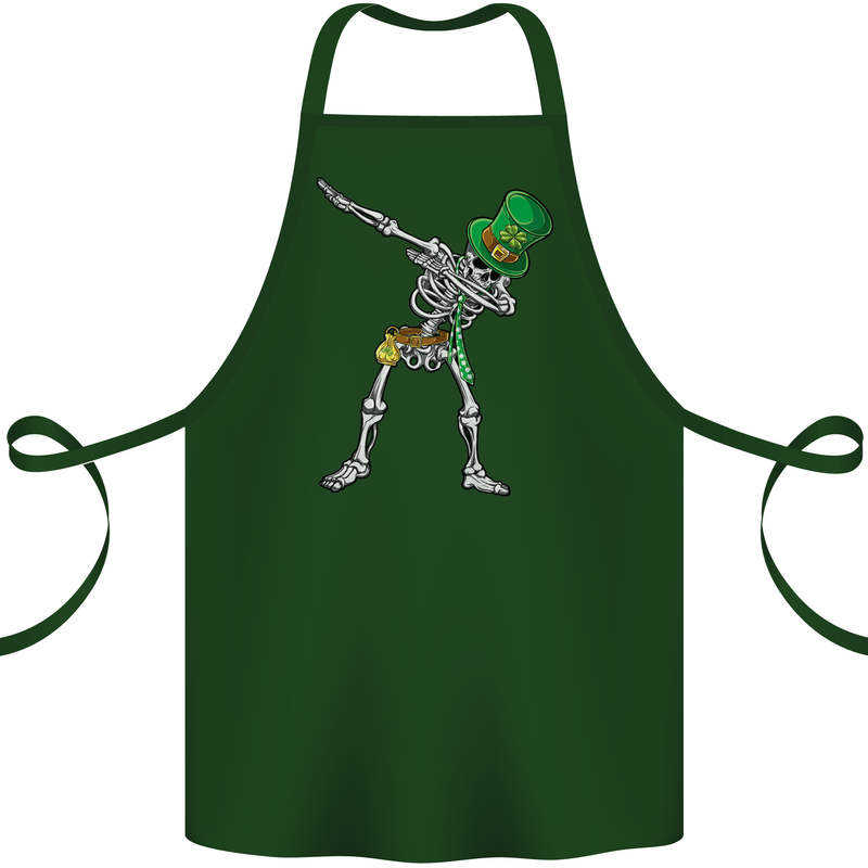 St Patricks Day Dabbing Skeleton Skull Cotton Apron 100% Organic Forest Green