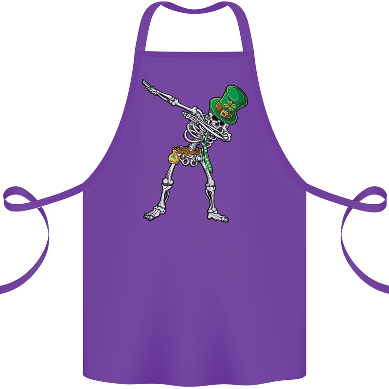 St Patricks Day Dabbing Skeleton Skull Cotton Apron 100% Organic Purple