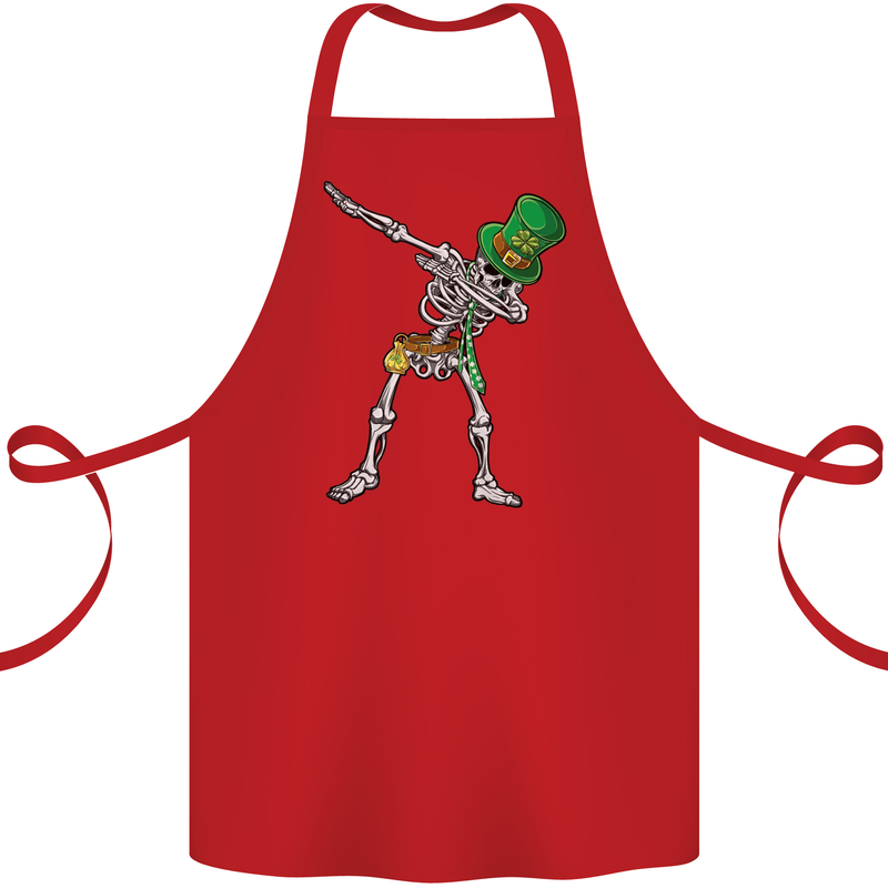 St Patricks Day Dabbing Skeleton Skull Cotton Apron 100% Organic Red
