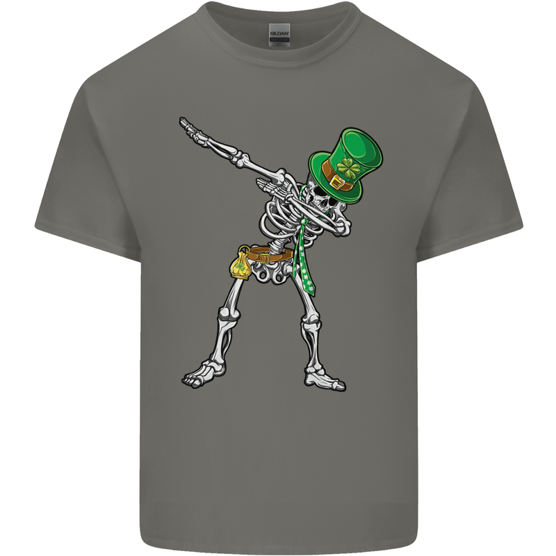 St Patricks Day Dabbing Skeleton Skull Kids T-Shirt Childrens Charcoal