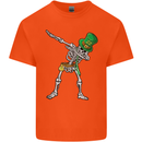 St Patricks Day Dabbing Skeleton Skull Kids T-Shirt Childrens Orange