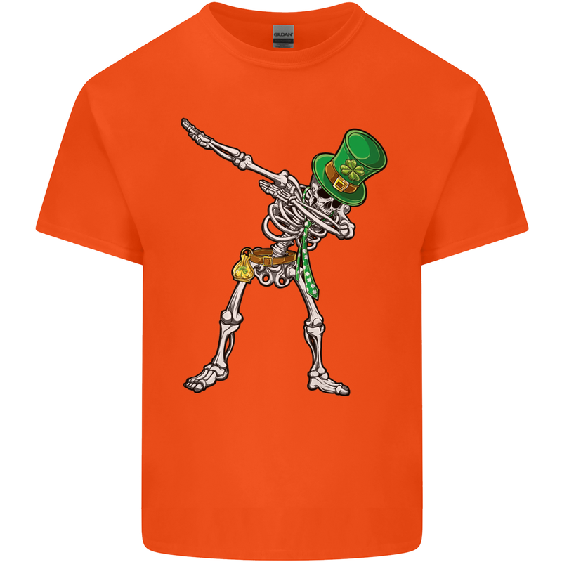 St Patricks Day Dabbing Skeleton Skull Kids T-Shirt Childrens Orange