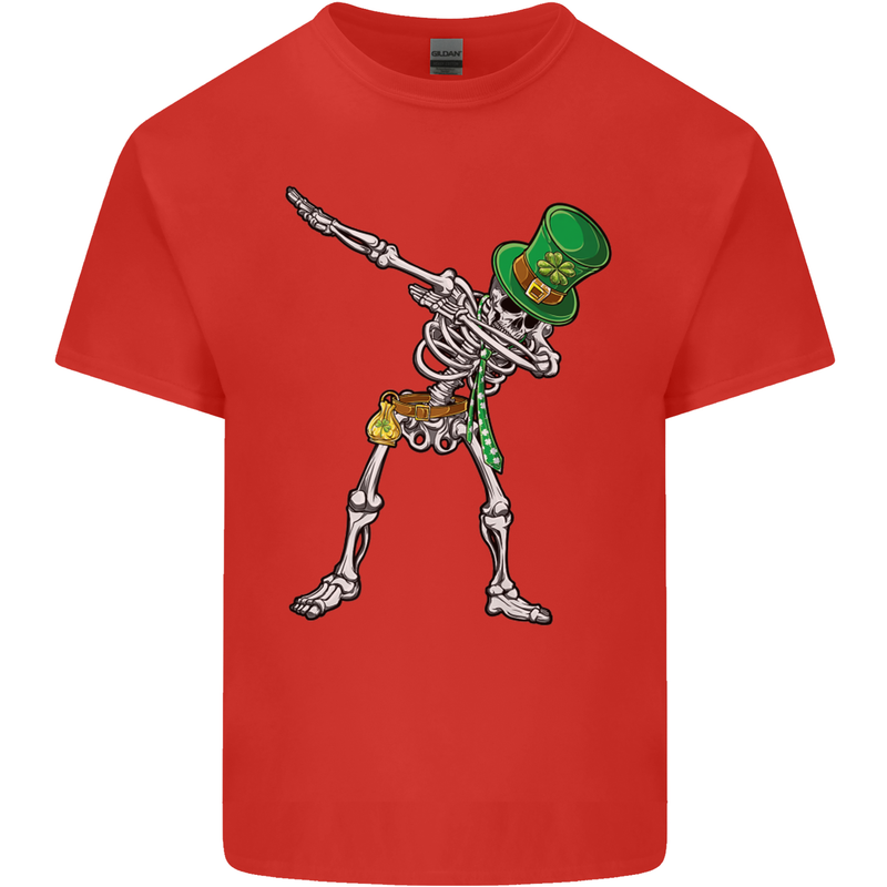 St Patricks Day Dabbing Skeleton Skull Kids T-Shirt Childrens Red