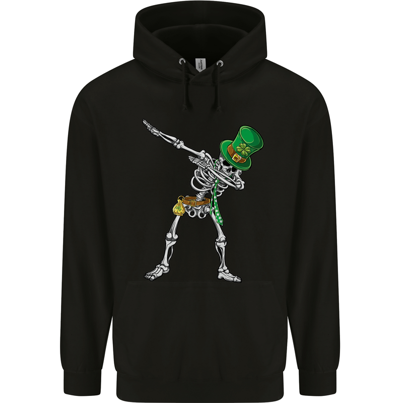 St Patricks Day Dabbing Skeleton Skull Mens 80% Cotton Hoodie Black