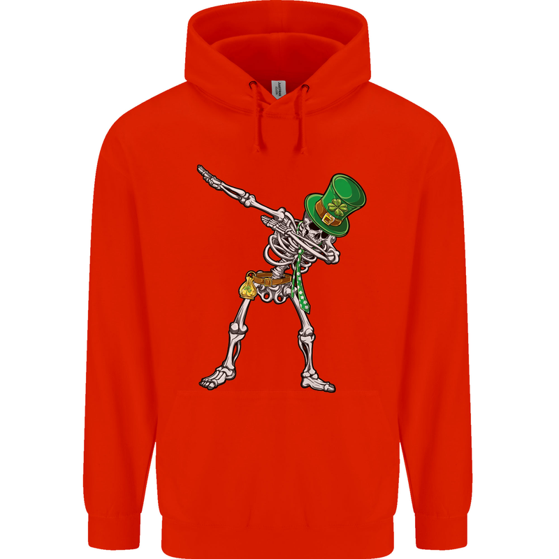 St Patricks Day Dabbing Skeleton Skull Mens 80% Cotton Hoodie Bright Red