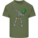 St Patricks Day Dabbing Skeleton Skull Mens Cotton T-Shirt Tee Top Military Green