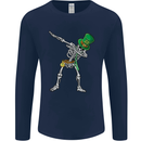 St Patricks Day Dabbing Skeleton Skull Mens Long Sleeve T-Shirt Navy Blue
