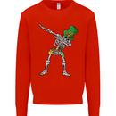 St Patricks Day Dabbing Skeleton Skull Mens Sweatshirt Jumper Bright Red