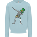 St Patricks Day Dabbing Skeleton Skull Mens Sweatshirt Jumper Light Blue