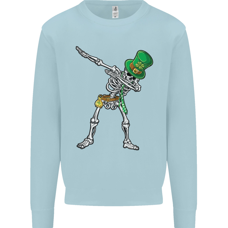 St Patricks Day Dabbing Skeleton Skull Mens Sweatshirt Jumper Light Blue