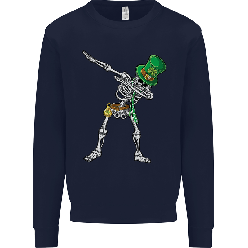 St Patricks Day Dabbing Skeleton Skull Mens Sweatshirt Jumper Navy Blue
