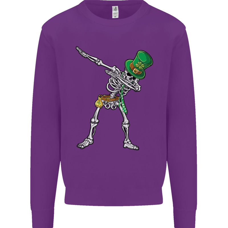 St Patricks Day Dabbing Skeleton Skull Mens Sweatshirt Jumper Purple