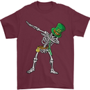 St Patricks Day Dabbing Skeleton Skull Mens T-Shirt Cotton Gildan Maroon