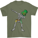 St Patricks Day Dabbing Skeleton Skull Mens T-Shirt Cotton Gildan Military Green