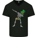 St Patricks Day Dabbing Skeleton Skull Mens V-Neck Cotton T-Shirt Black