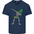 St Patricks Day Dabbing Skeleton Skull Mens V-Neck Cotton T-Shirt Navy Blue
